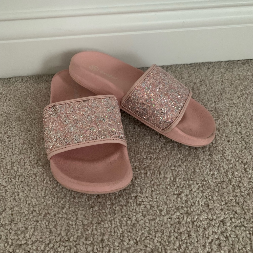 Cat & Jack Girls Pink Glitter Slides: SiZe 2/3 - Picture 7 of 7